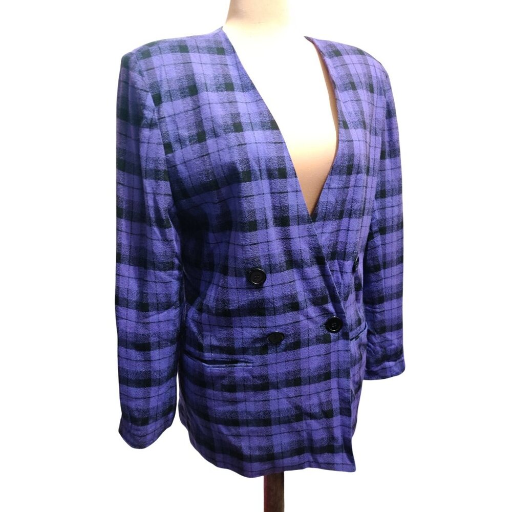 Vintage Chad Stevens 12 Purple Plaid Double Breasted Power Suit Blazer Made USA - Picture 2 of 13